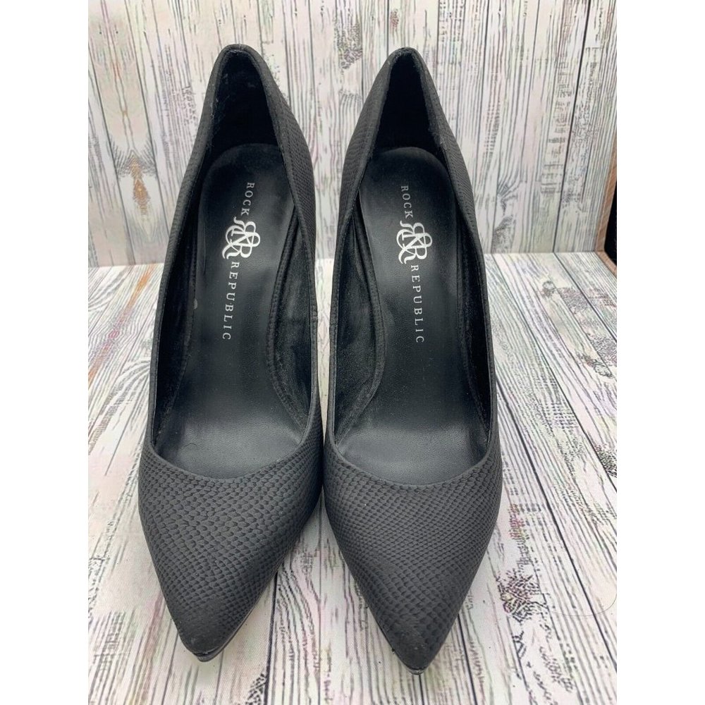 Rock & Republic Arabella Black Snake Skin Womens Size 10 High Heel Pumps Shoes